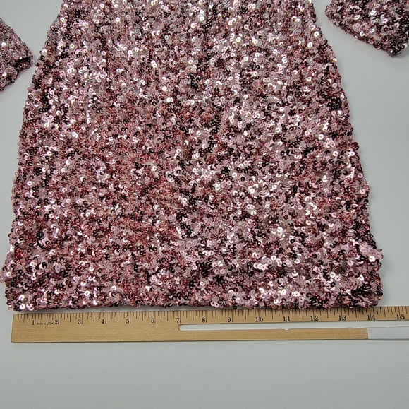 Hello Molly Pink Silver Sequin Long Sleeve Open Back Zip Up Mini Dress XS New - Picture 12 of 13